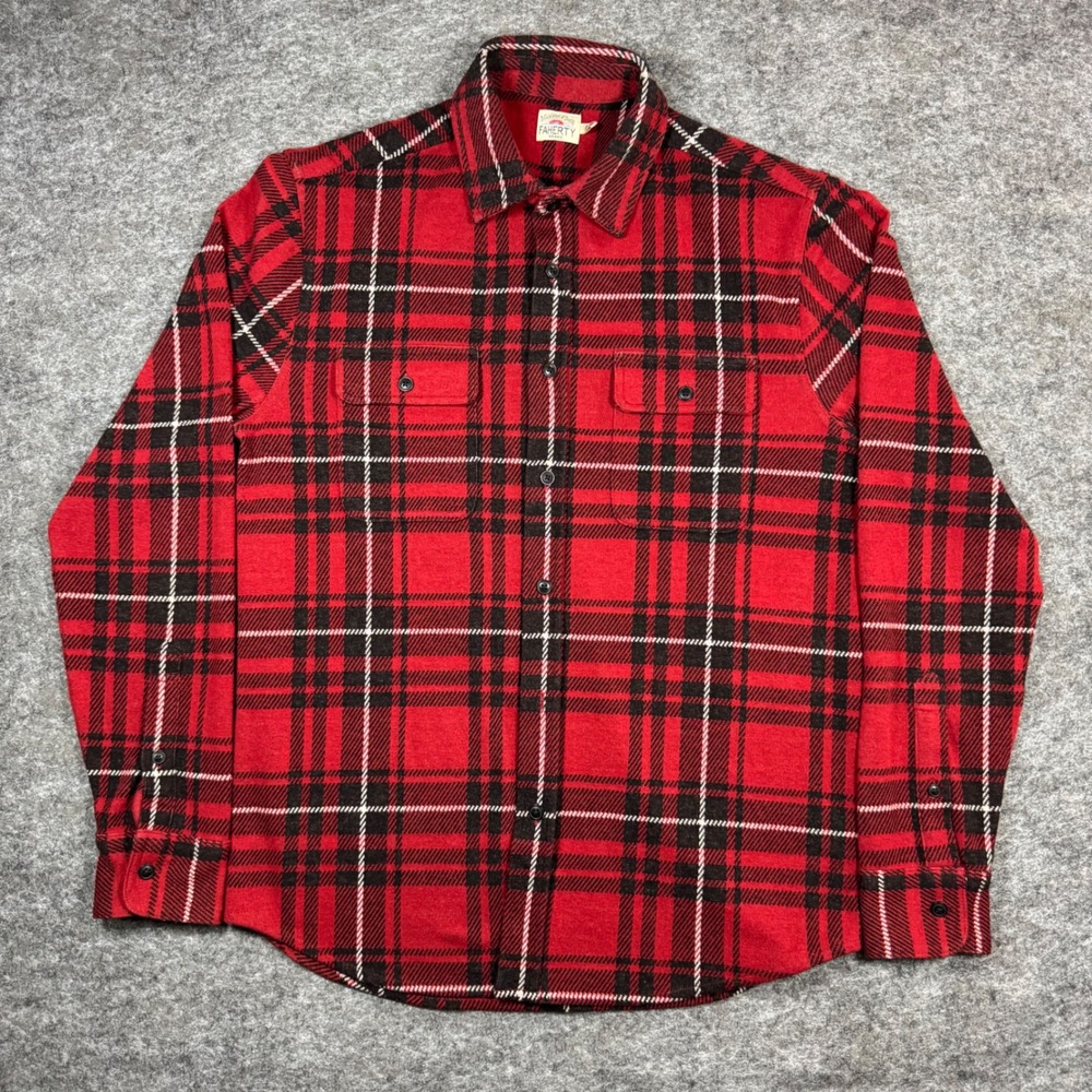 Faherty Legend Sweater Shirt Mens M Homeward Bound Plaid Flannel Red Buffalo